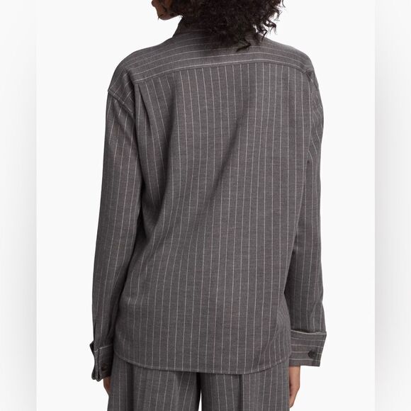 Max Mara Aire Pinstriped Wool-Blend Shirt size 16 - Picture 3 of 13
